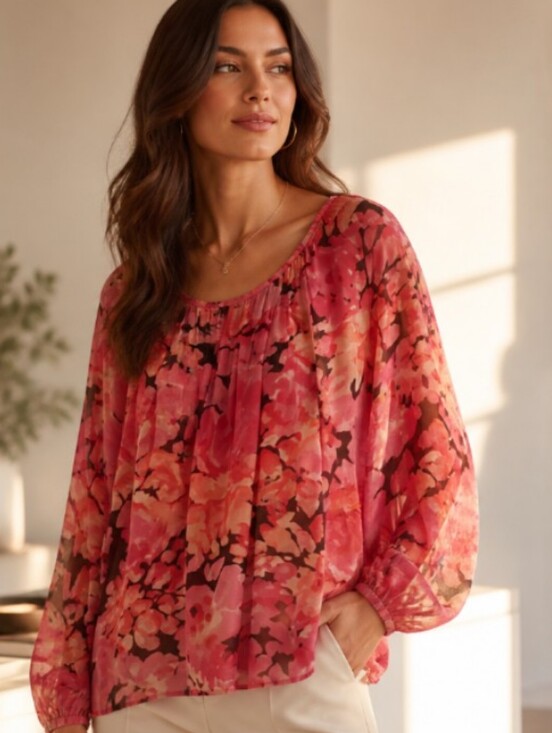 CAbi Tops - CAbi Pink Floral Peasant Blouse